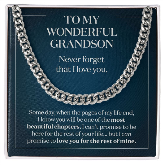 My Grandson a Beautiful Chapter - Gift from Grandparent to Grandson - Cuban Link Necklace