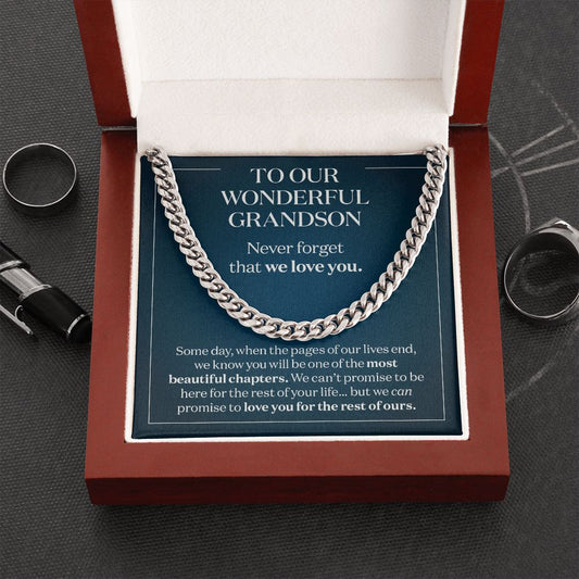 Our Grandson A Beautiful Chapter - Gift for Grandson from Grandparents - Cuban Link Necklace