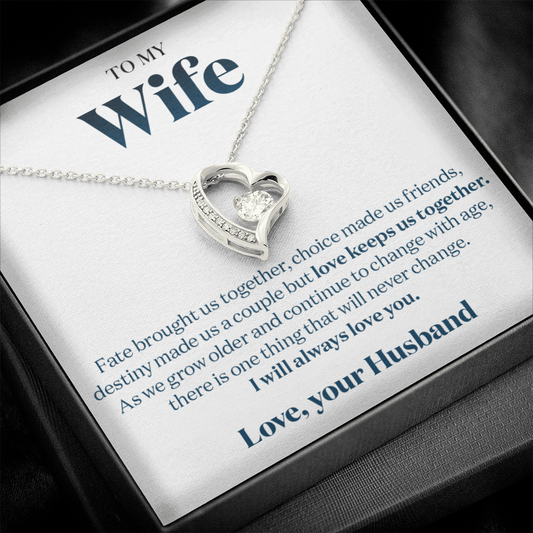 To my Stunning Wife - My Love for you will never change - Message Card Forever Love Necklace Gift