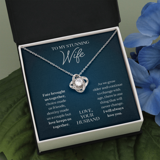 To my Stunning Wife - My Love for you will never change - Message Card Necklace Gift