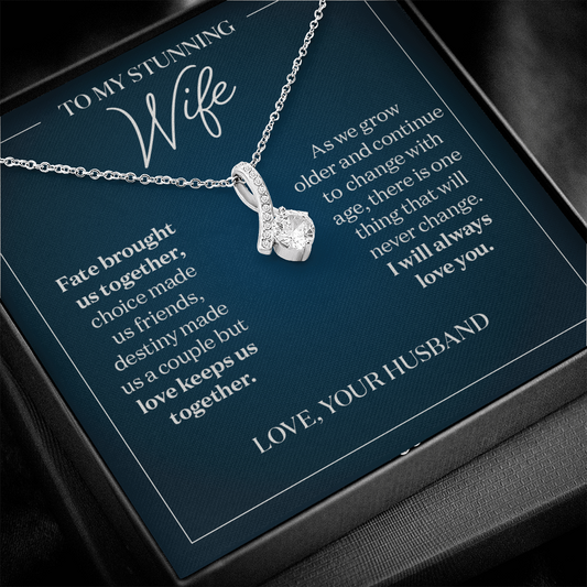To my Stunning Wife - My Love for you will never change - Message Card Necklace Gift