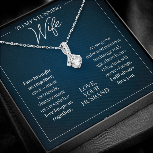To my Stunning Wife - My Love for you will never change - Message Card Necklace Gift