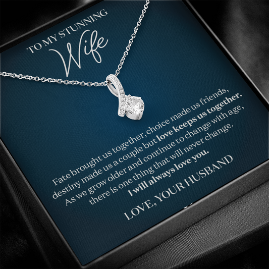 To my Stunning Wife - My Love for you will never change - Message Card Necklace Gift